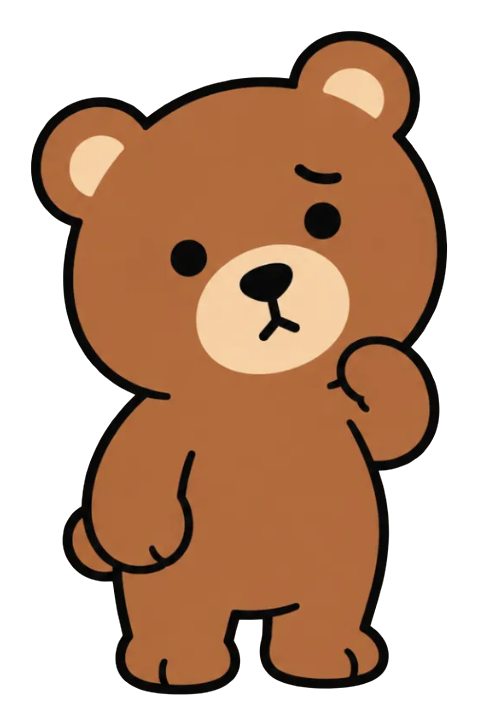 Bear Not Found, a brown cartoon bear with a worried brow, one paw raised